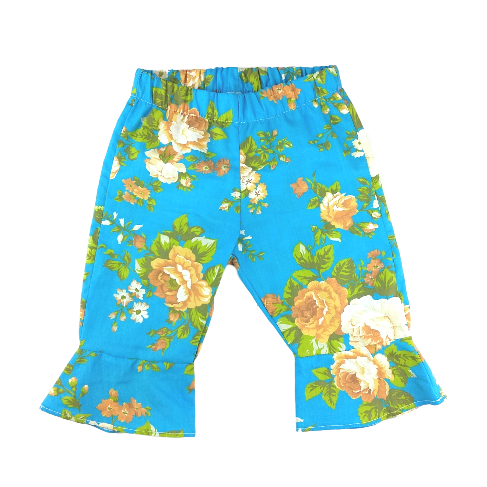 Calça flare azul floral