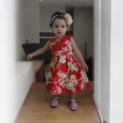 Vestido vermelho com flores creme - Image 5