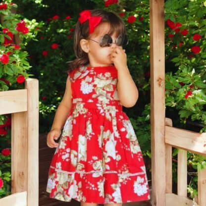 Vestido vermelho com flores creme - Image 4
