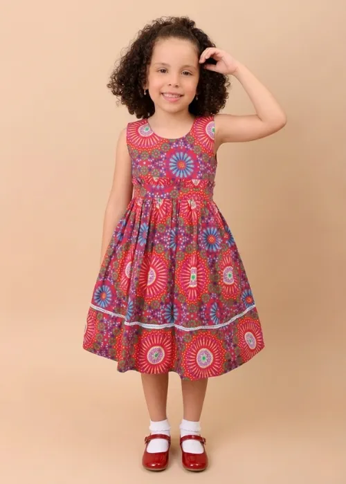 Vestido de Algodão Vermelho Mandala