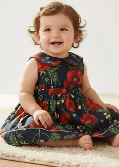 Vestido Floral de Algodão Marinho