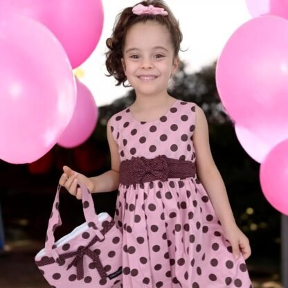 Vestido poá rosa e marron - Image 3
