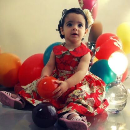 Vestido vermelho com flores creme - Image 3
