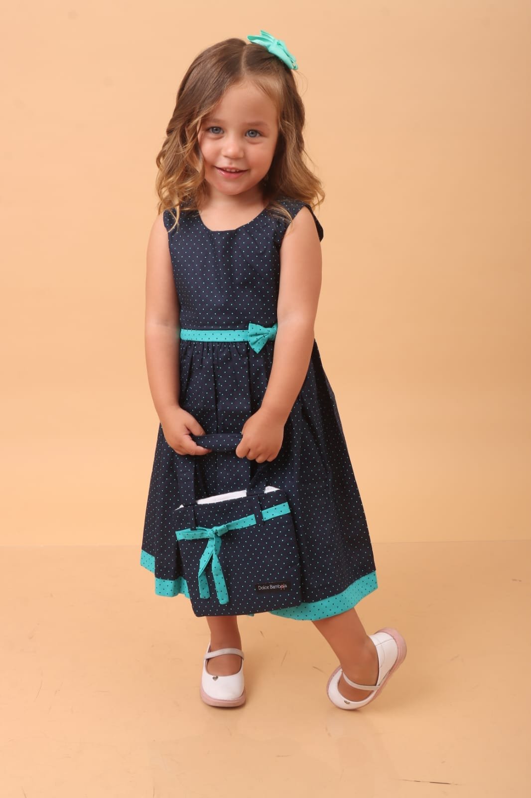 Vestido Marinho de Poazinho com Bolsinha