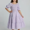 Vestido de Algodão Lilás com Lastex
