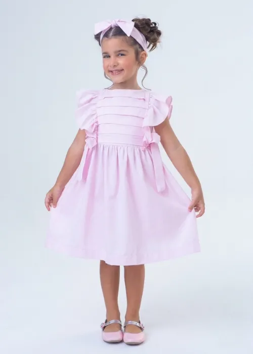 Vestido de Fustão Rosa com Laço