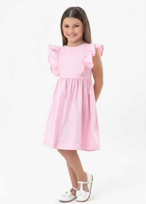 Vestido Infantil Rosa Com Babados