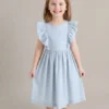 Vestido Infantil Azul Com Babados