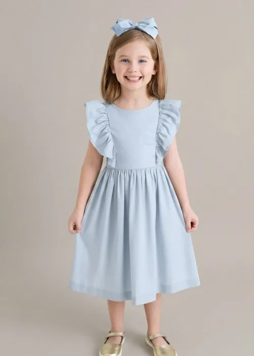 Vestido Infantil Azul Com Babados